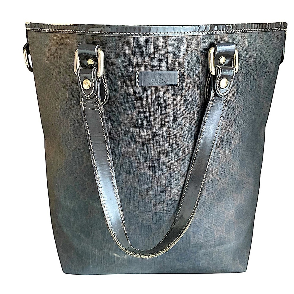 Gucci Supreme pvc coated canvas and leather tote bag deep brown - Picture 2 of 15